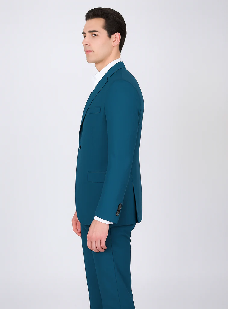Men's 2 Button Teal Blue Color Summer Suit - Image 3