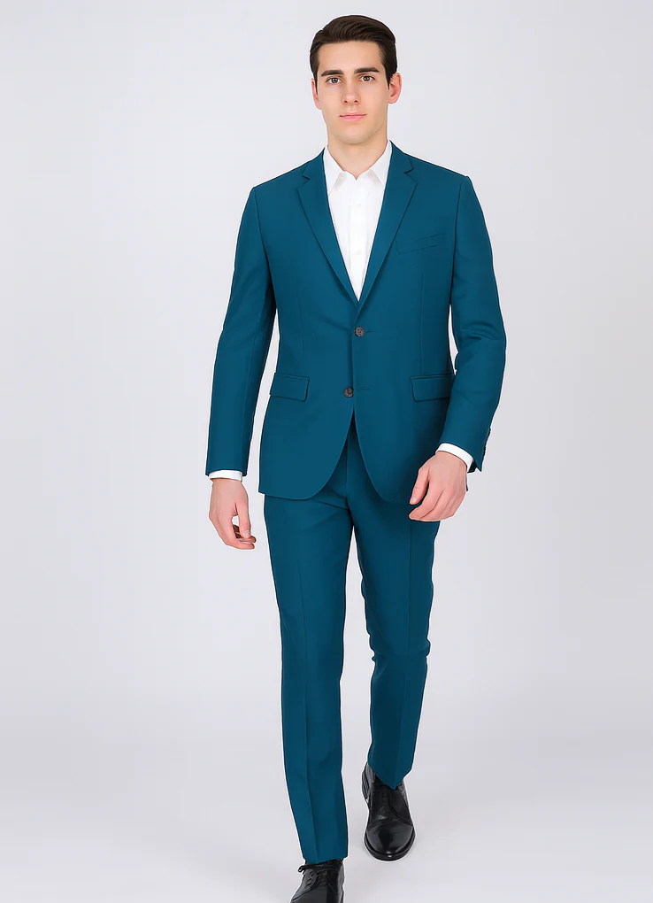 Men's 2 Button Teal Blue Color Summer Suit - Image 4