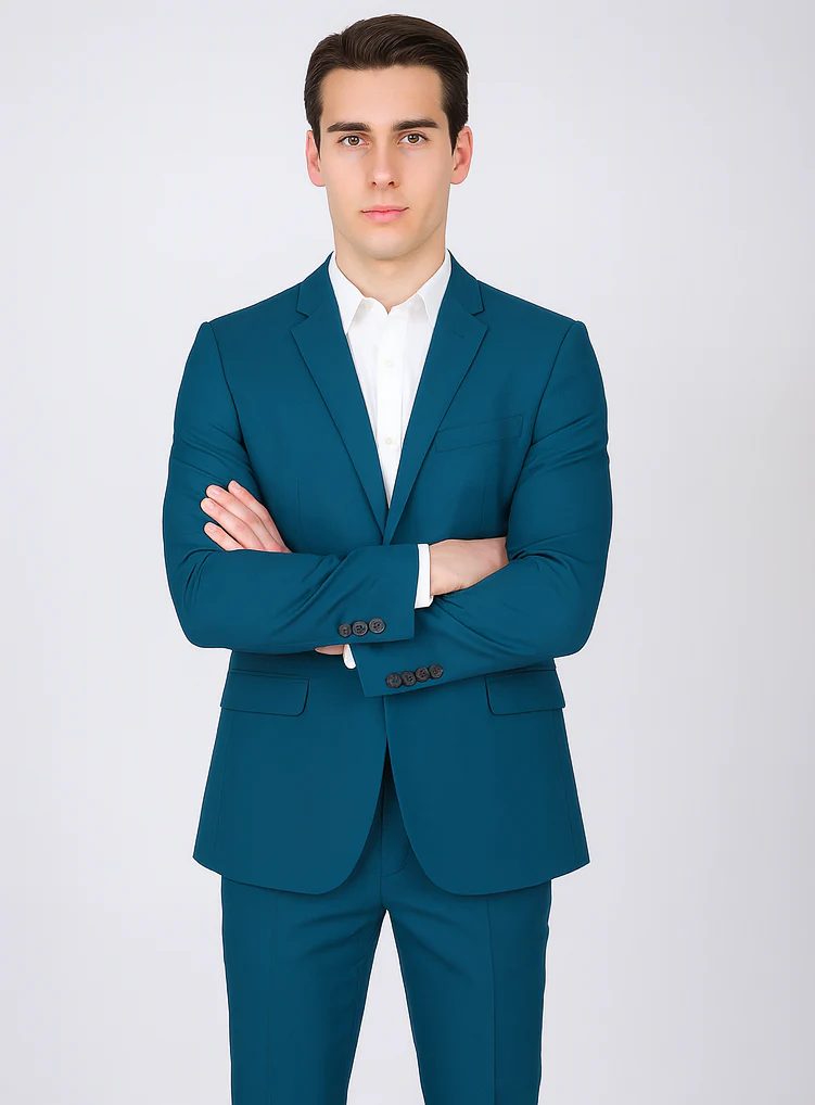 Men's 2 Button Teal Blue Color Summer Suit - Image 5