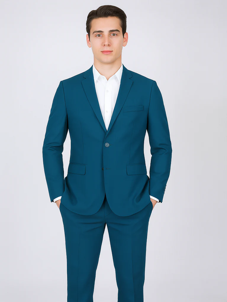 Men's 2 Button Teal Blue Color Summer Suit - Image 6