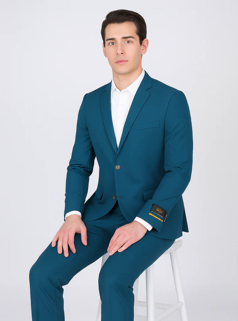 Men's 2 Button Teal Blue Color Summer Suit - Image 7