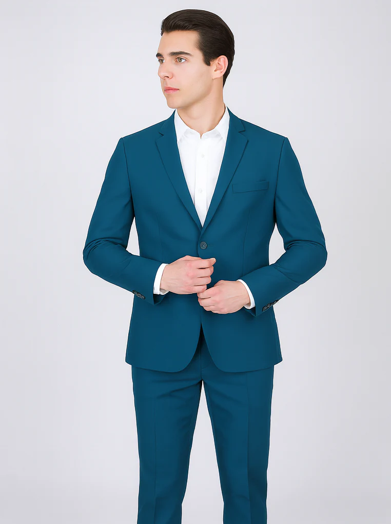 Men's 2 Button Teal Blue Color Summer Suit - Image 8