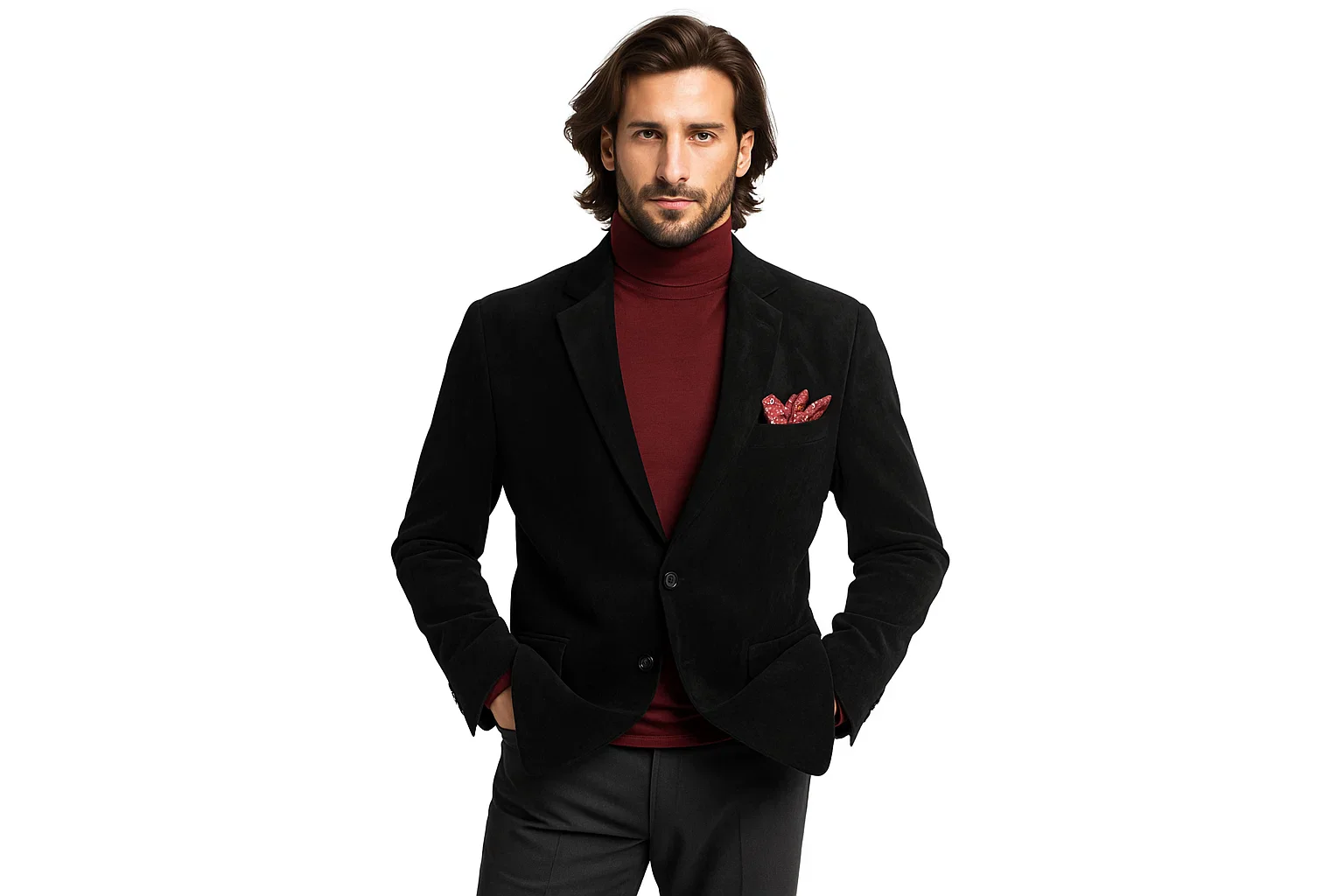 Men's 2 Buttons Classic Corduroy Cheap Priced Unique Dress Blazer Jacket For Men Sale Black - Image 2