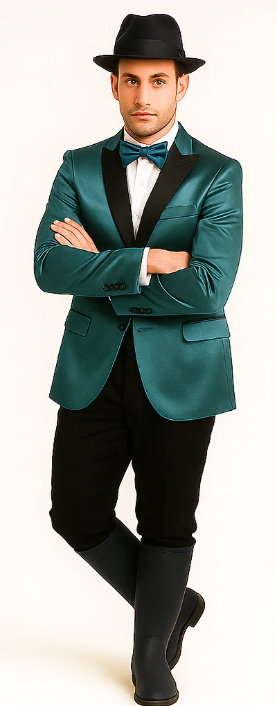 Men's 2 Buttons Slim Fit Teal Sharkskin Blazer Sport coat - Image 6