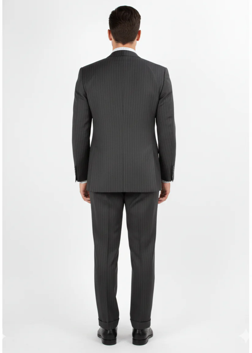 Men'S 2 Piece 100% Executive Suit - Charcoal With Silver Stripe ~ Pinstripe - 100% Percent Wool Fabric Suit - Worsted Wool Business Suit - Image 3