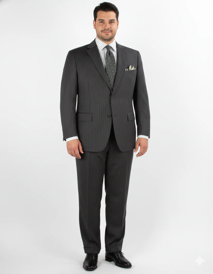 Men'S 2 Piece 100% Executive Suit - Charcoal With Silver Stripe ~ Pinstripe - 100% Percent Wool Fabric Suit - Worsted Wool Business Suit - Image 8
