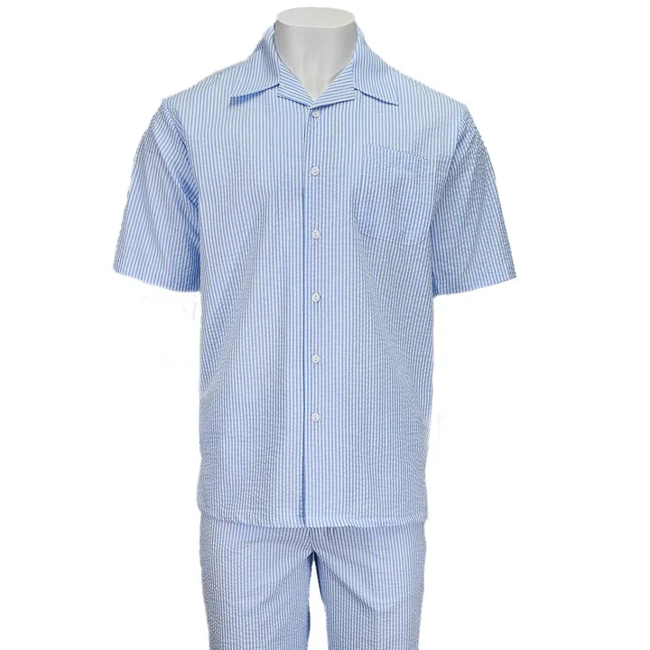 Mens 2-Piece Light Blue Seersucker Summer Set