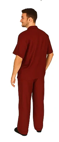 Men's 2 Piece Short Sleeve Casual Two Piece Mens Walking Outfit For Sale Pant Sets Set With Pleated Pants 100% Linen Shirt Wine - Image 10