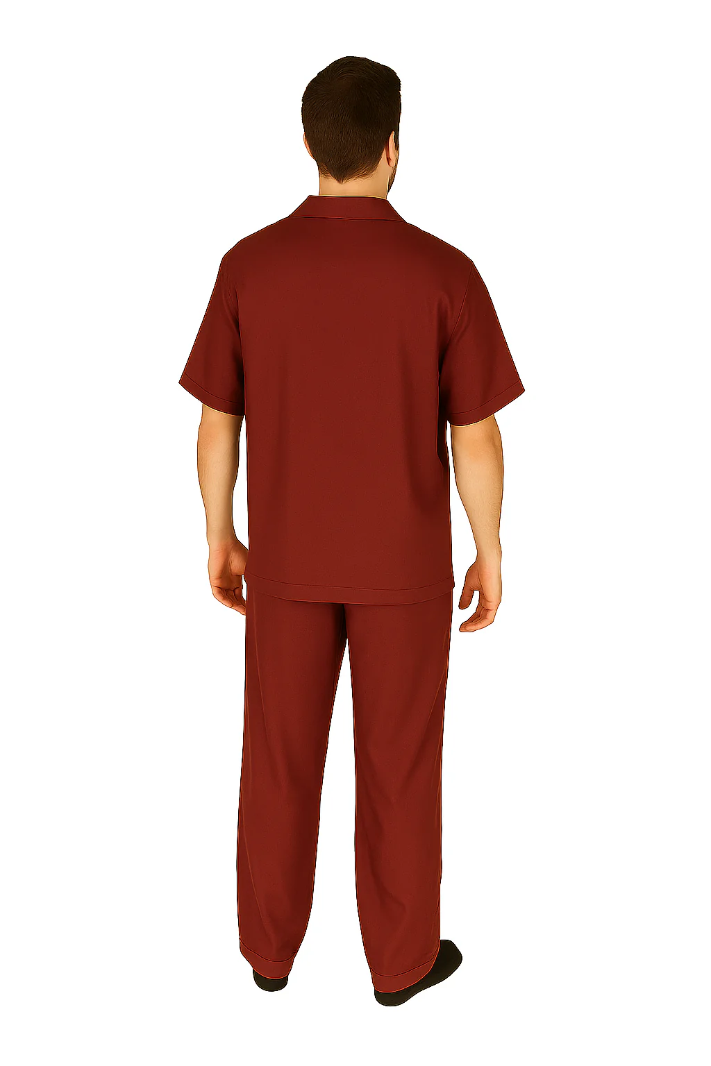 Men's 2 Piece Short Sleeve Casual Two Piece Mens Walking Outfit For Sale Pant Sets Set With Pleated Pants 100% Linen Shirt Wine - Image 3
