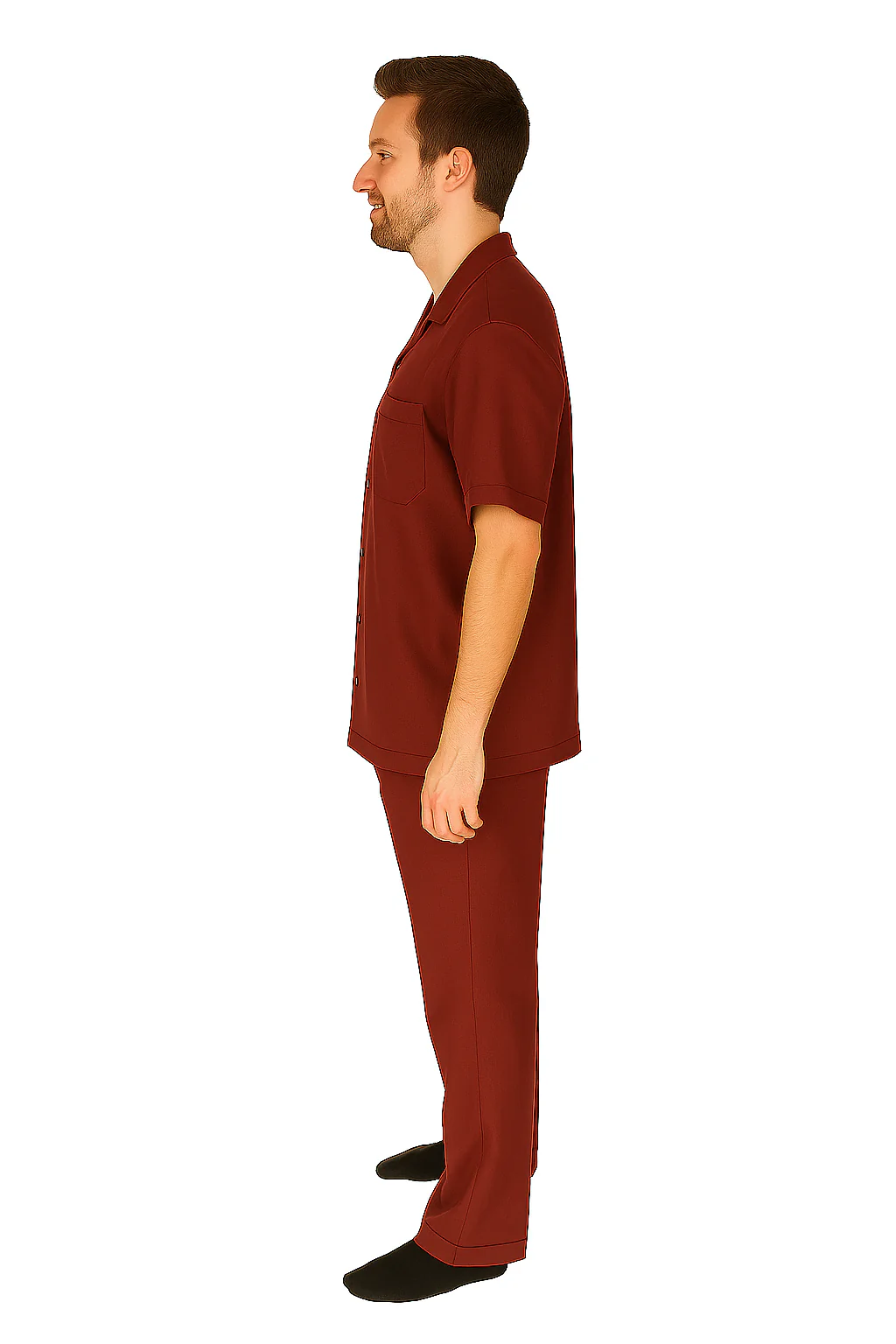 Men's 2 Piece Short Sleeve Casual Two Piece Mens Walking Outfit For Sale Pant Sets Set With Pleated Pants 100% Linen Shirt Wine - Image 4