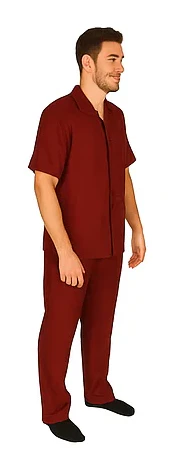 Men's 2 Piece Short Sleeve Casual Two Piece Mens Walking Outfit For Sale Pant Sets Set With Pleated Pants 100% Linen Shirt Wine - Image 9