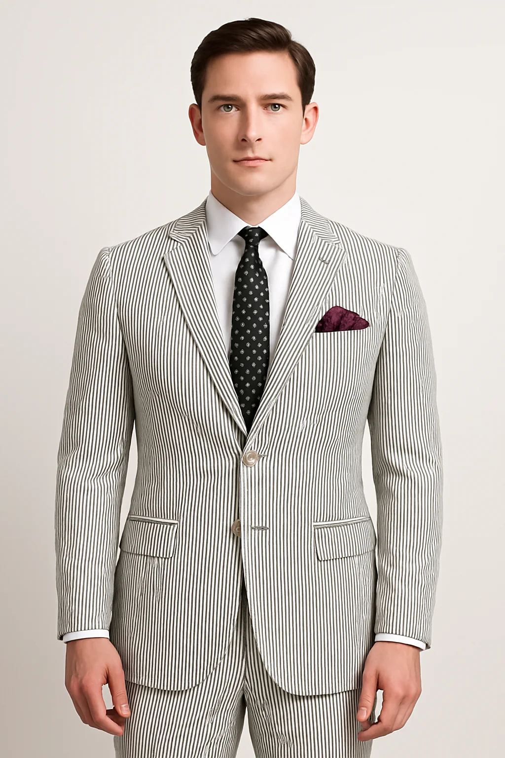 Men's 2pc Summer Seersucker Modern Fit Suit In Black Pinstripe - Image 11