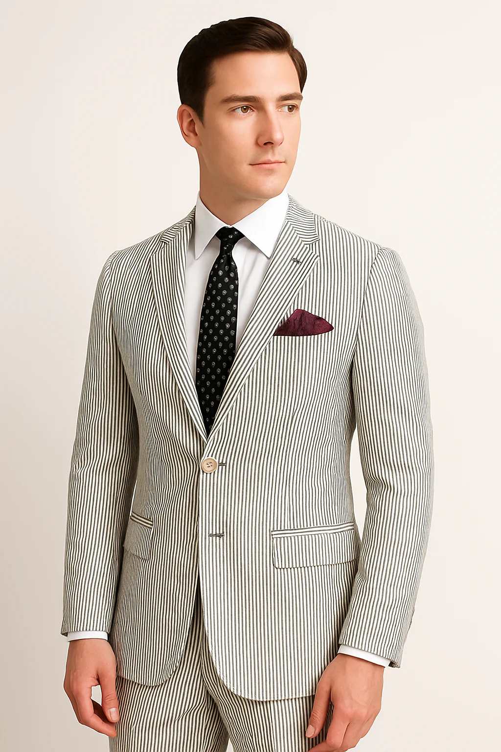 Men's 2pc Summer Seersucker Modern Fit Suit In Black Pinstripe - Image 3