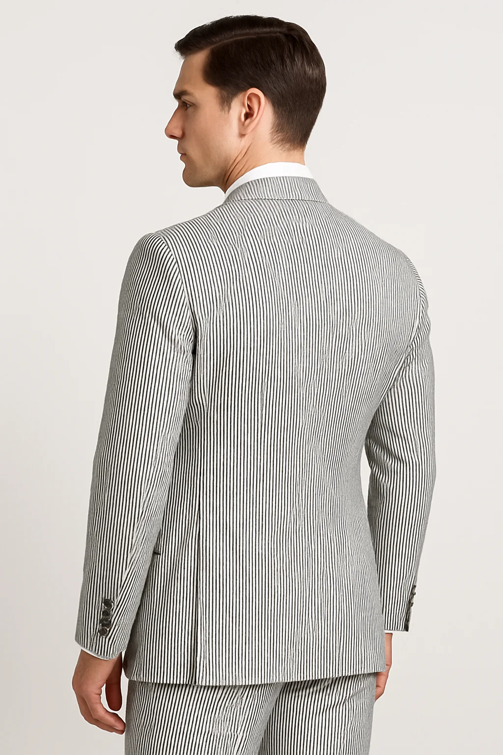 Men's 2pc Summer Seersucker Modern Fit Suit In Black Pinstripe - Image 2