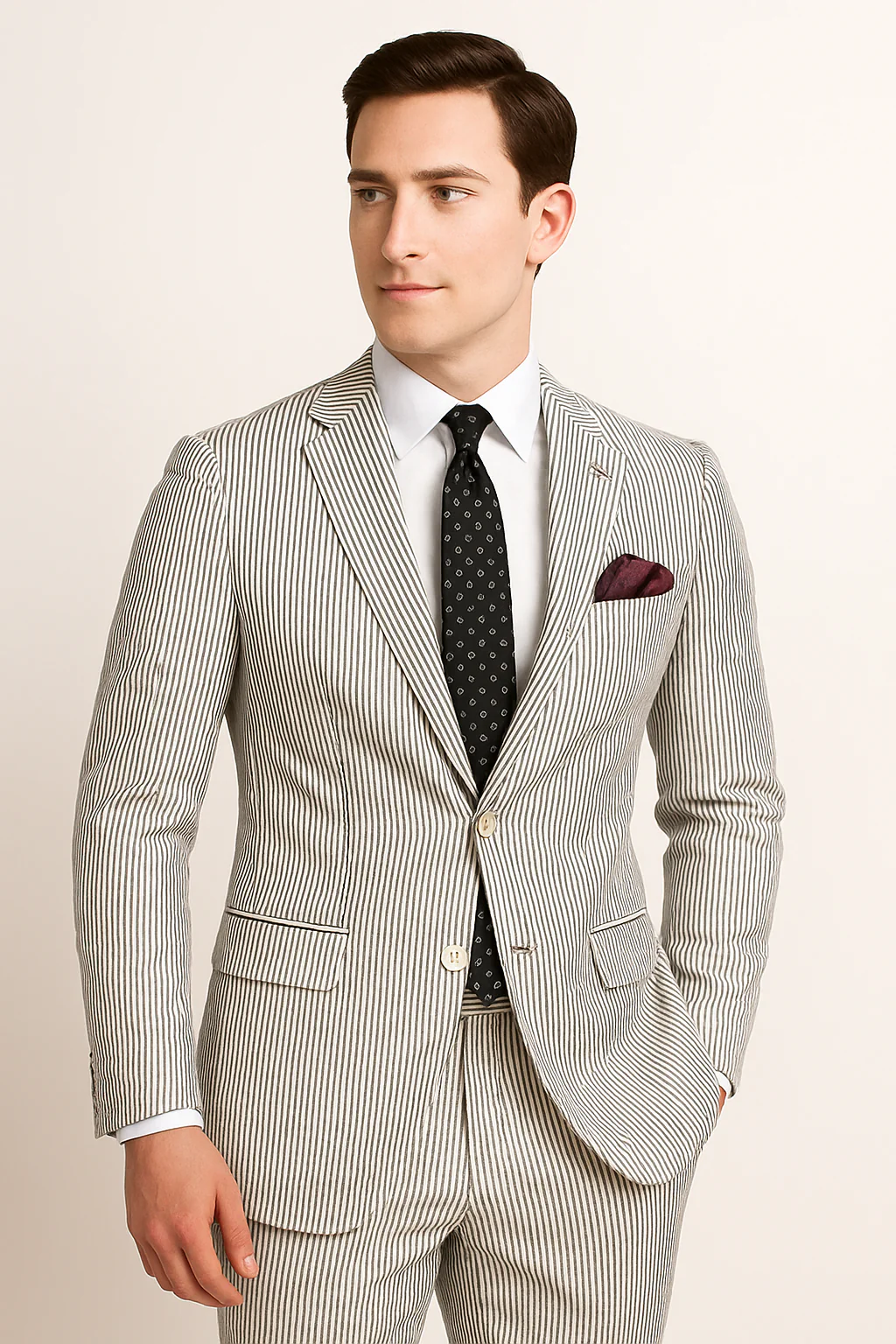 Men's 2pc Summer Seersucker Modern Fit Suit In Black Pinstripe - Image 5
