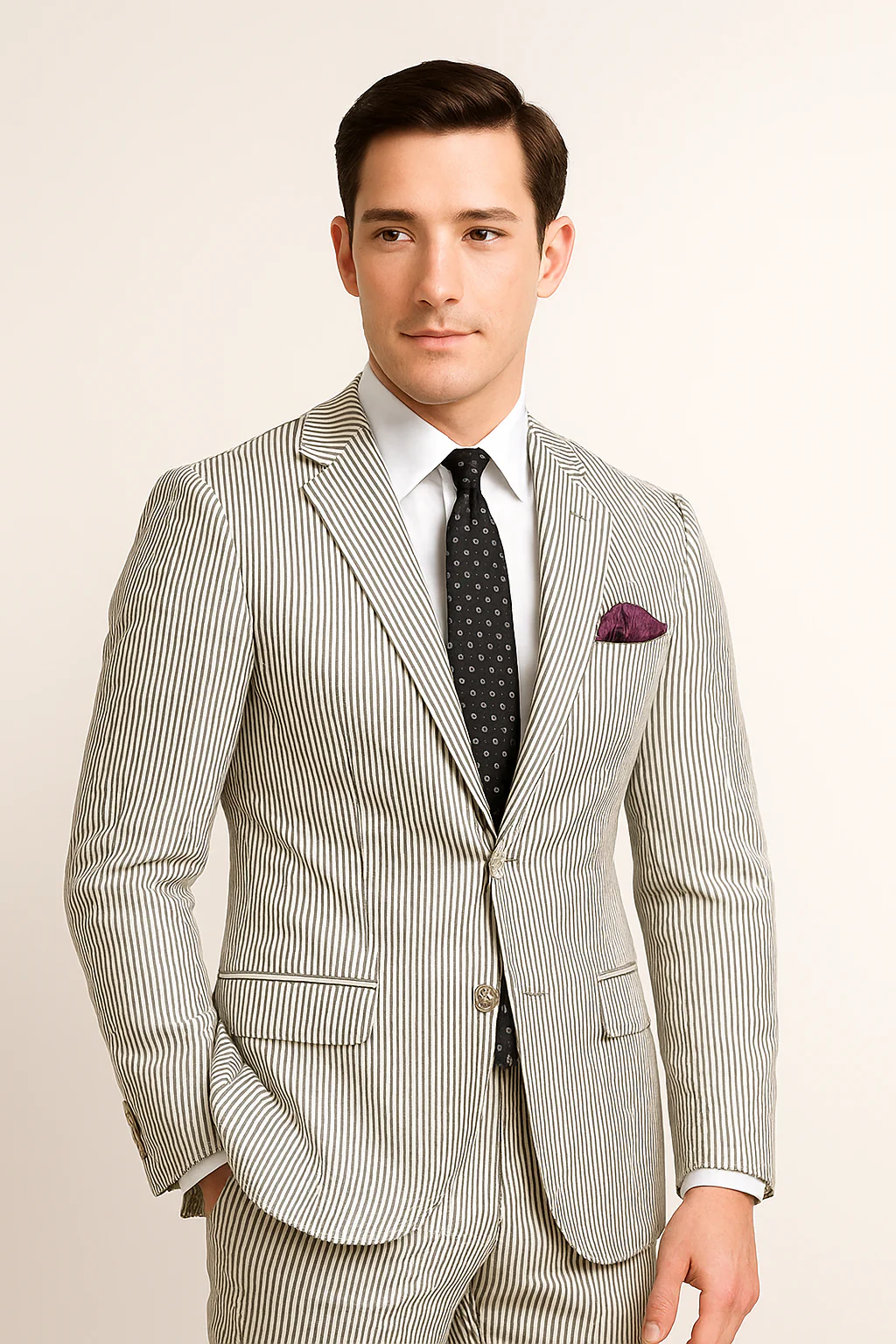 Men's 2pc Summer Seersucker Modern Fit Suit In Black Pinstripe - Image 8