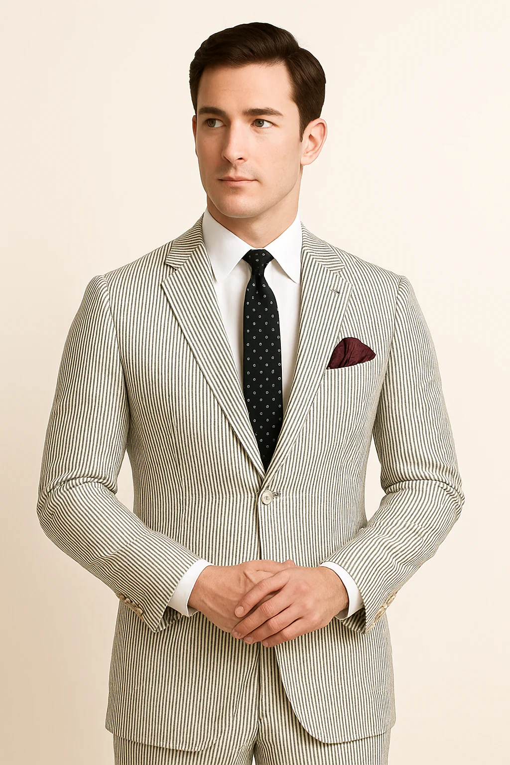 Men's 2pc Summer Seersucker Modern Fit Suit In Black Pinstripe - Image 9