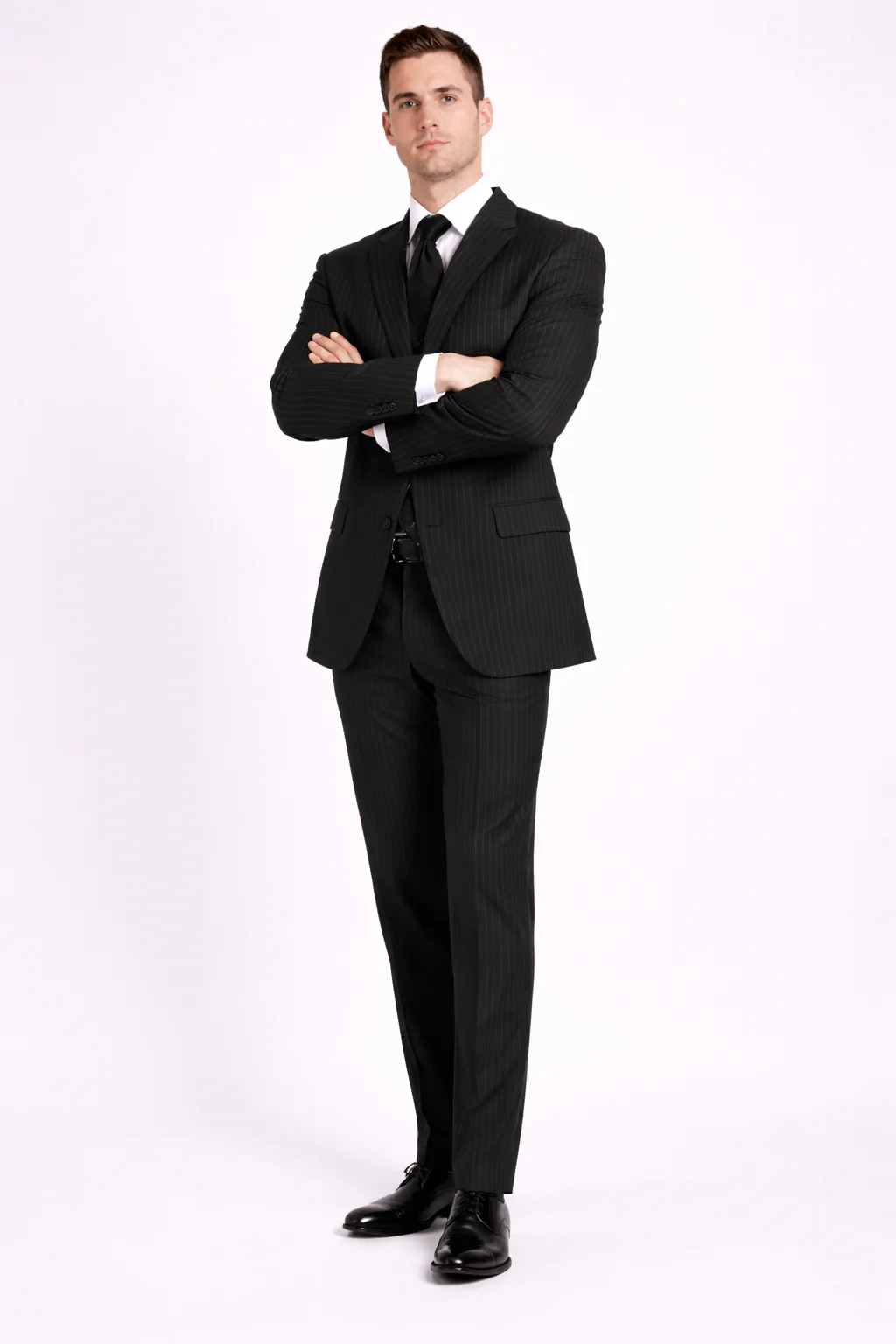 Men'S 3-Piece Black Bold White Chalk Bold Pinstripe Vested Cheap Priced Business Suit Clearance Sale - Image 6