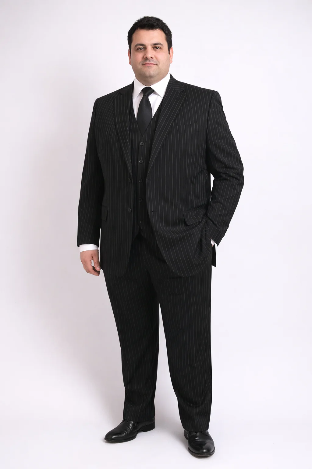 Men'S 3-Piece Black Bold White Chalk Bold Pinstripe Vested Cheap Priced Business Suit Clearance Sale - Image 8
