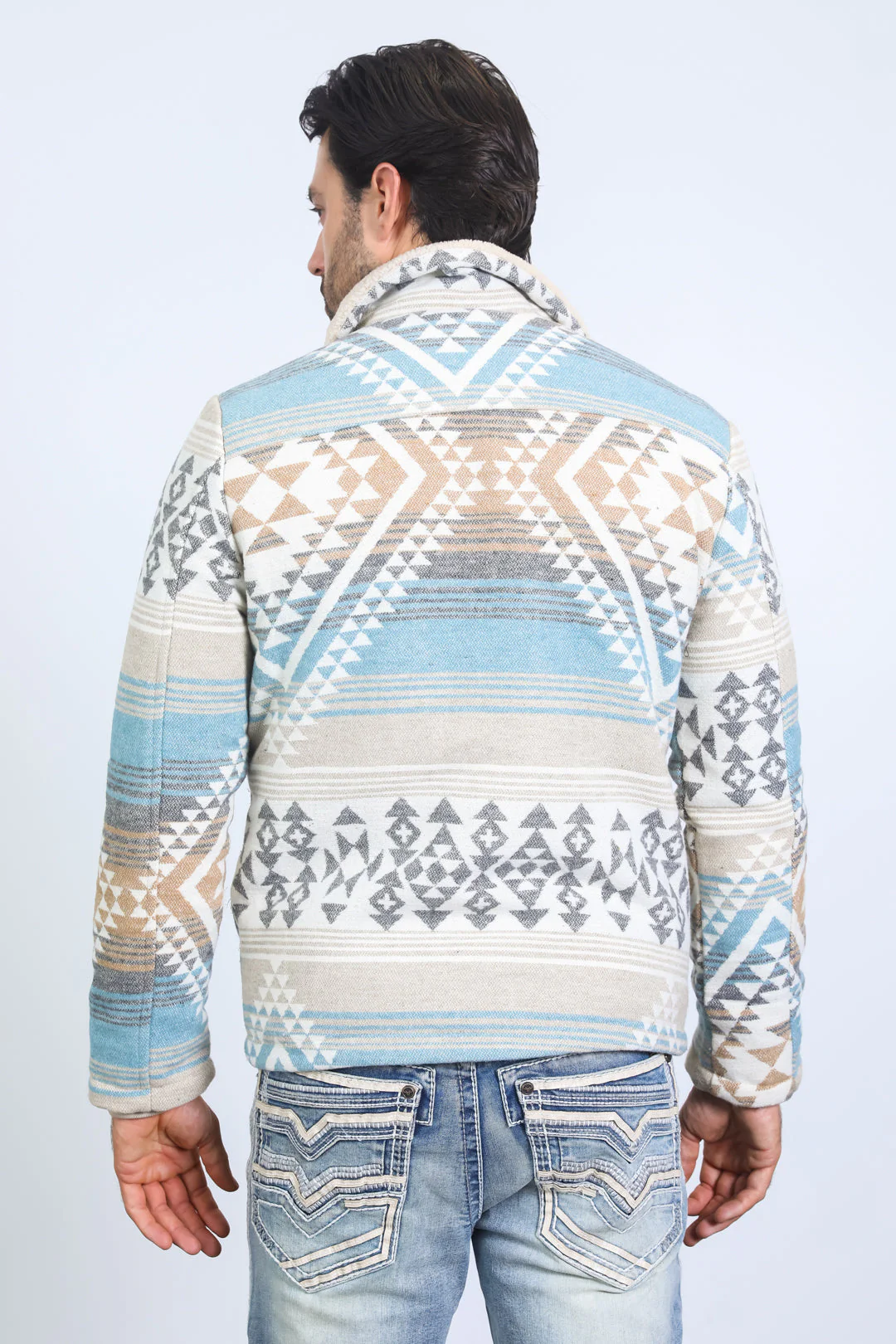 Men’s Aztec Tribal Quilted Twill Jacket – Beige Casual Outerwear - Image 4