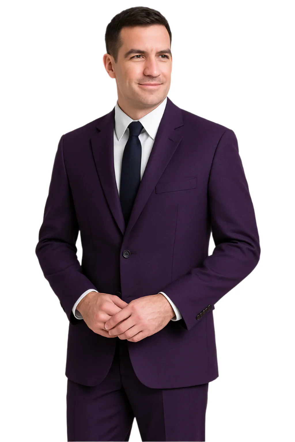 Mens Basic 2 Button Classic Fit Poplin Suit in Purple - Image 3