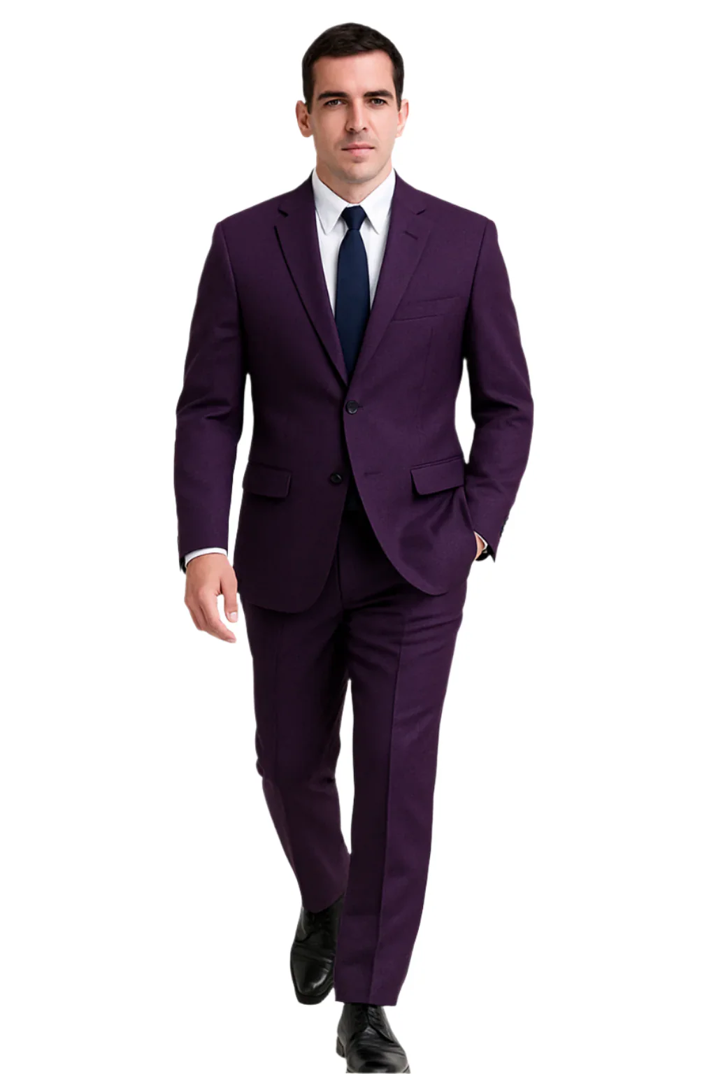 Mens Basic 2 Button Classic Fit Poplin Suit in Purple - Image 5