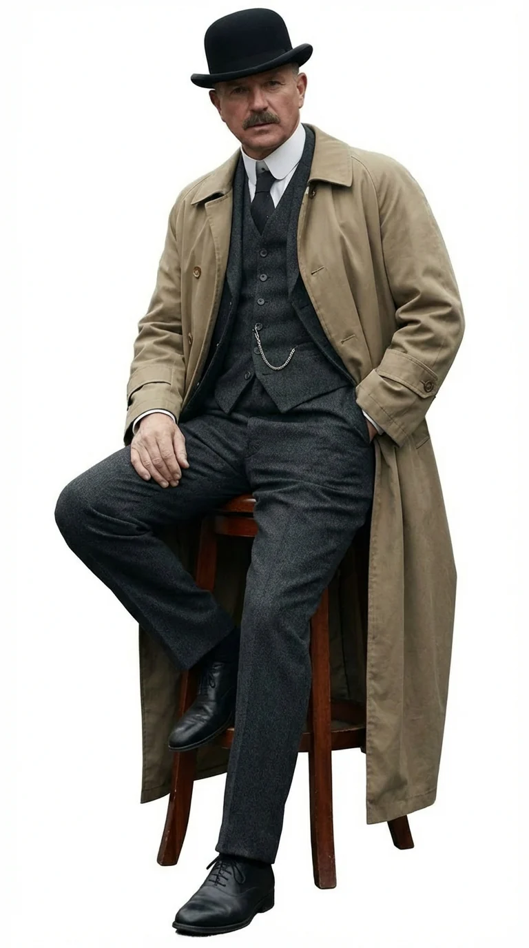 Men’s Beige Cotton Trench Coat Suit Package – Classic Long Overcoat for Formal + Suit + Hat - Image 3