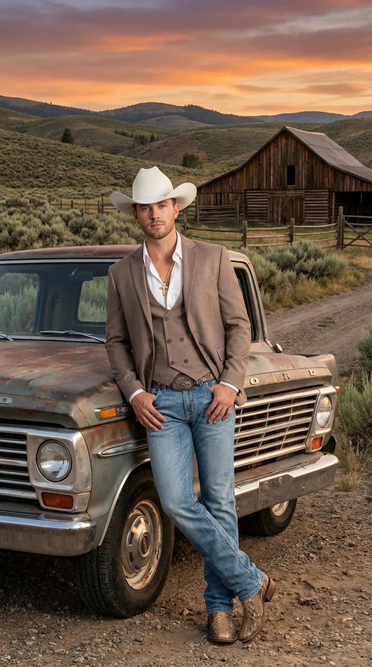 Men’s Beige Cowboy Blazer with Double breasted Vest – Western Two Piece Suit Pants included - Image 7