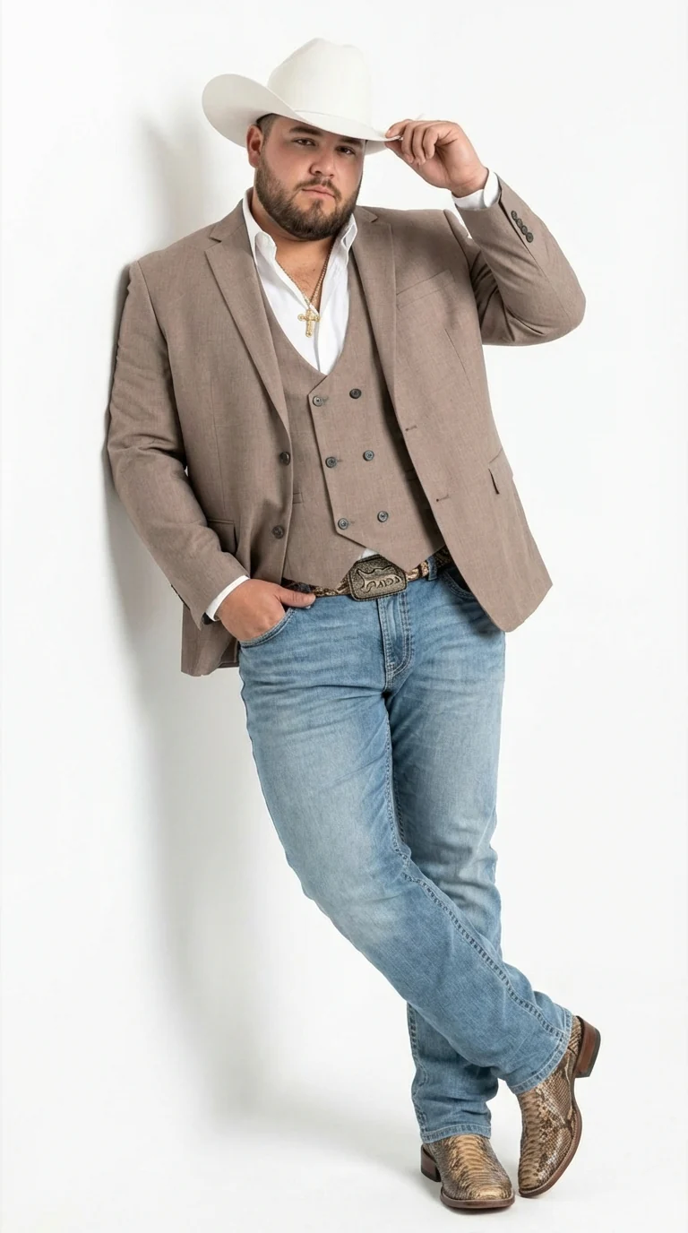 Men’s Beige Cowboy Blazer with Double breasted Vest – Western Two Piece Suit Pants included - Image 8