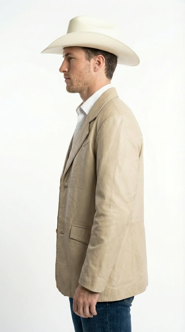 Mens Beige Sand Bone Real Leather Cowboy Western Blazer β Classic Western Style Leather Jacket Casual Formal Ranch Coat for Men - Image 6