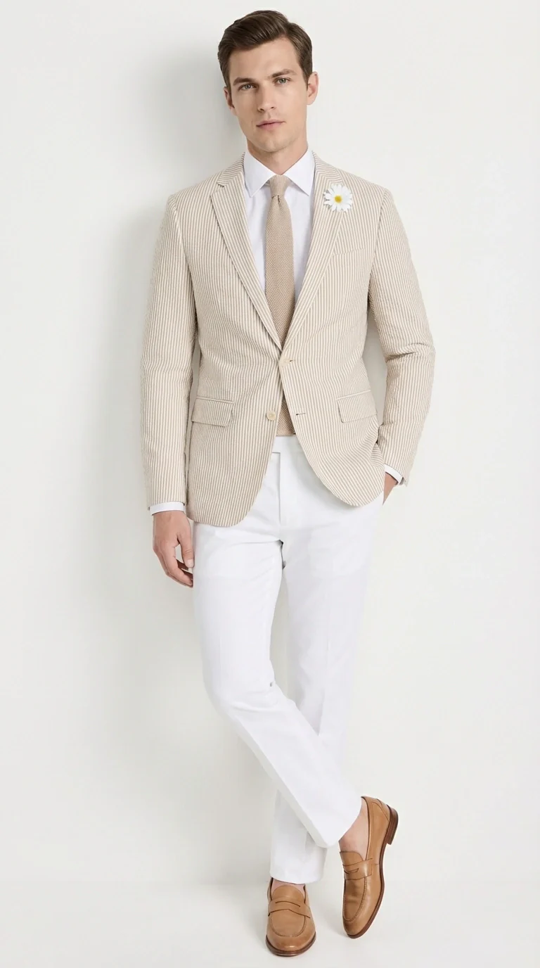 Mens Beige Seersucker Blazer β Lightweight Striped Summer Sport Coat Casual Smart Formal Blazer - Image 12