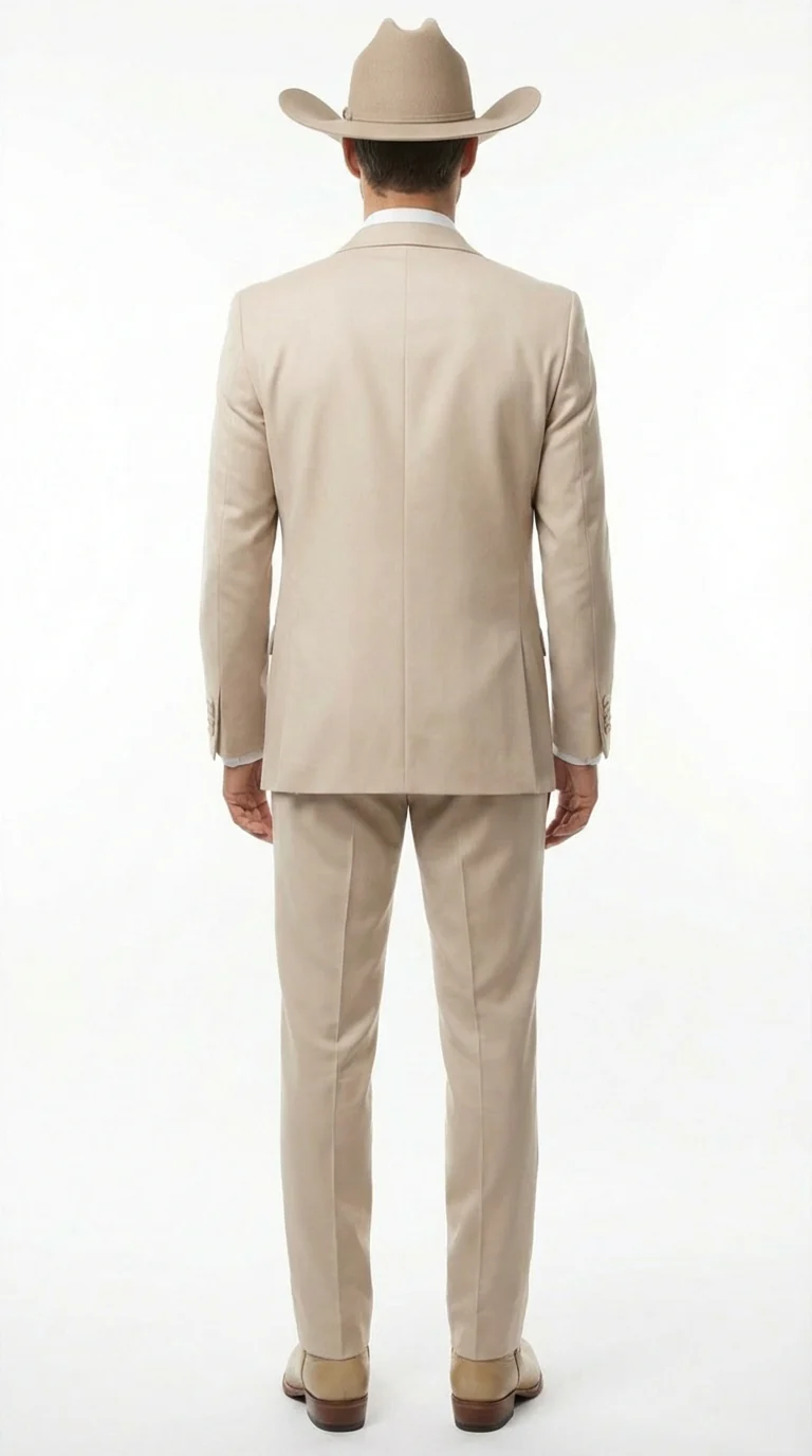 Mens Beige Tan Khaki CowboyTuxedo Suit – Western Formal Three Piece Suit with Jacket Vest and Pants - Image 2
