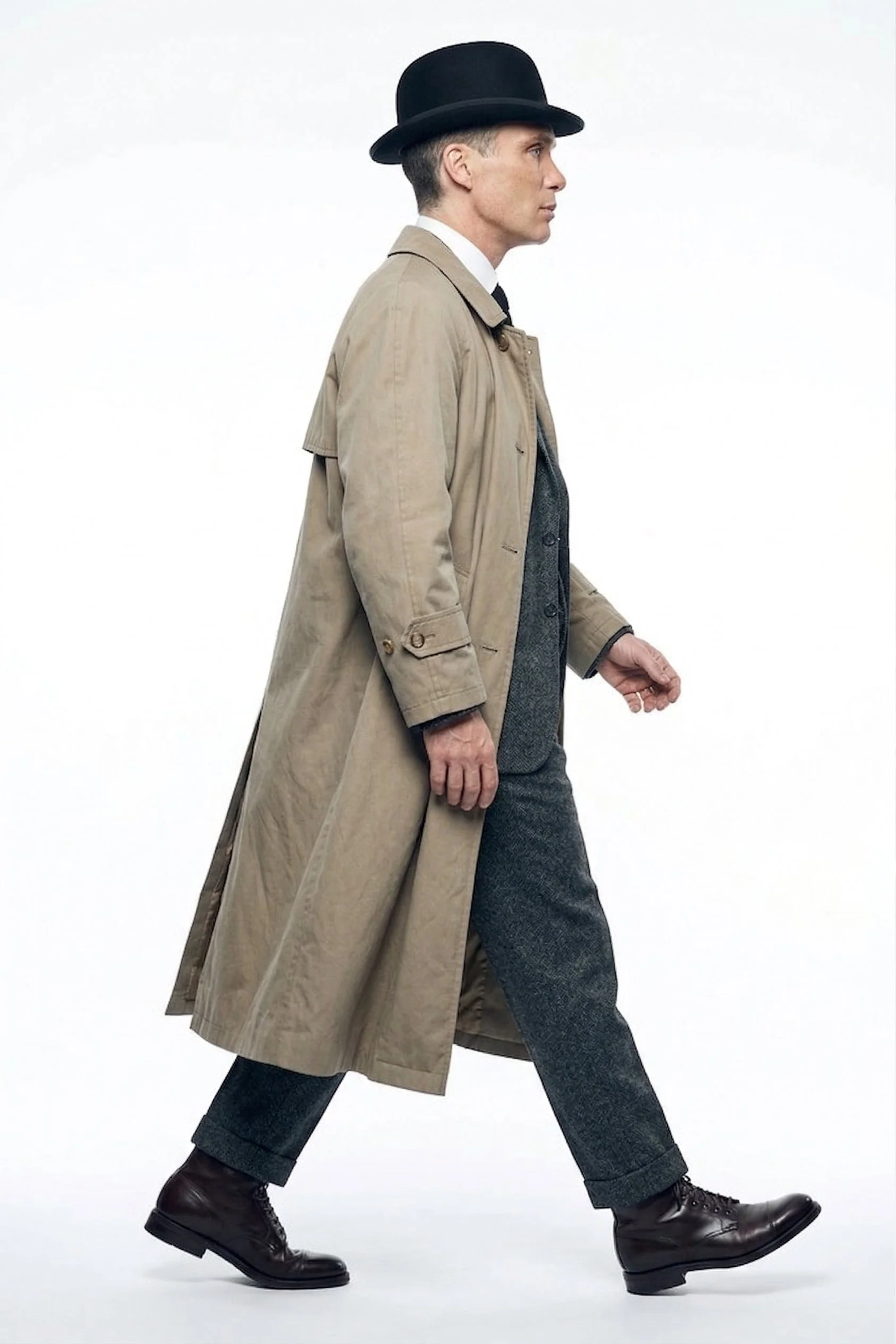 Mens Beige Vintage Style Trenchcoat Overcoat + Suit + Hat – Classic Long Trench Coat Inspired by Peaky Blinders Formal 1920s Package - Image 3