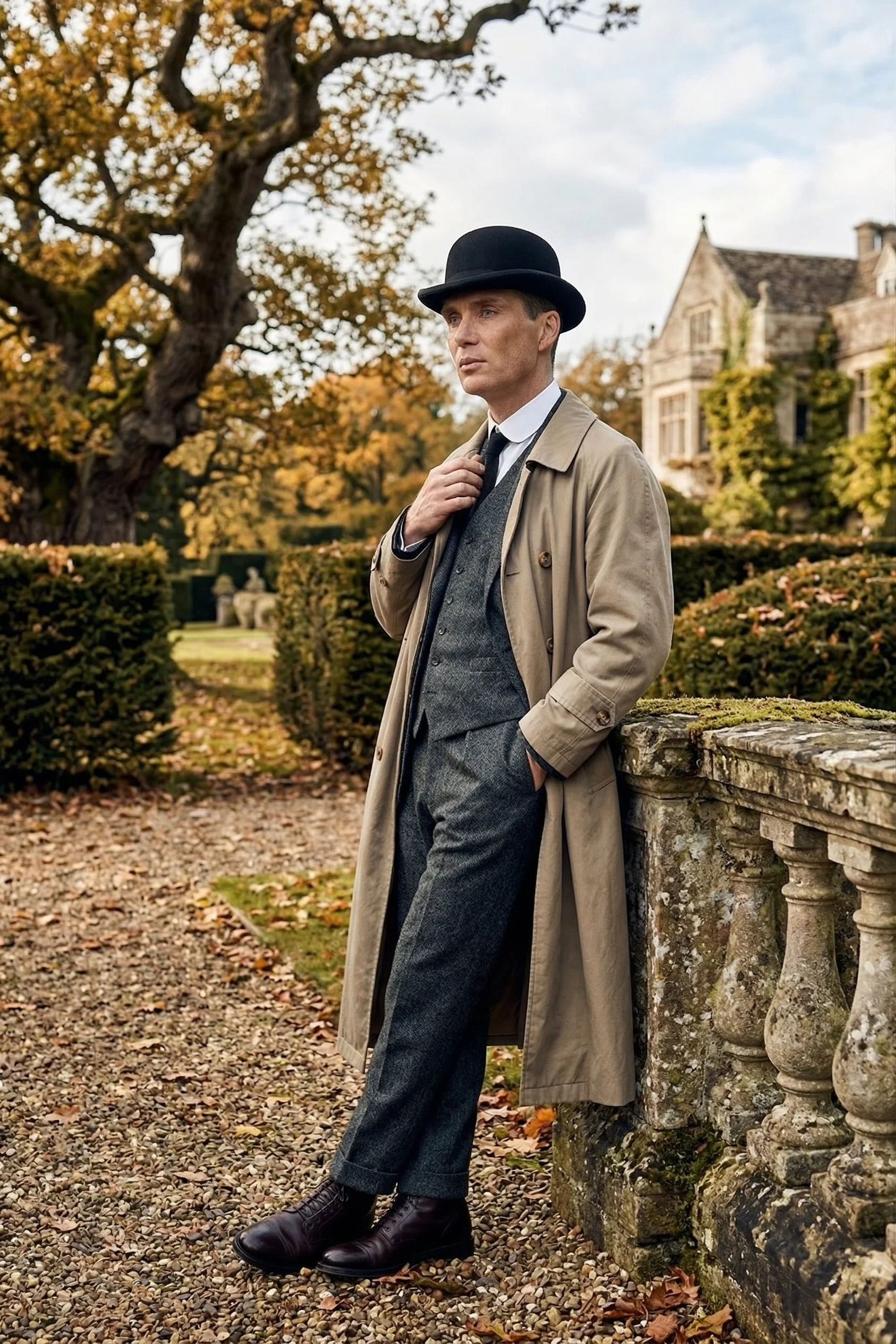 Mens Beige Vintage Style Trenchcoat Overcoat + Suit + Hat – Classic Long Trench Coat Inspired by Peaky Blinders Formal 1920s Package - Image 4