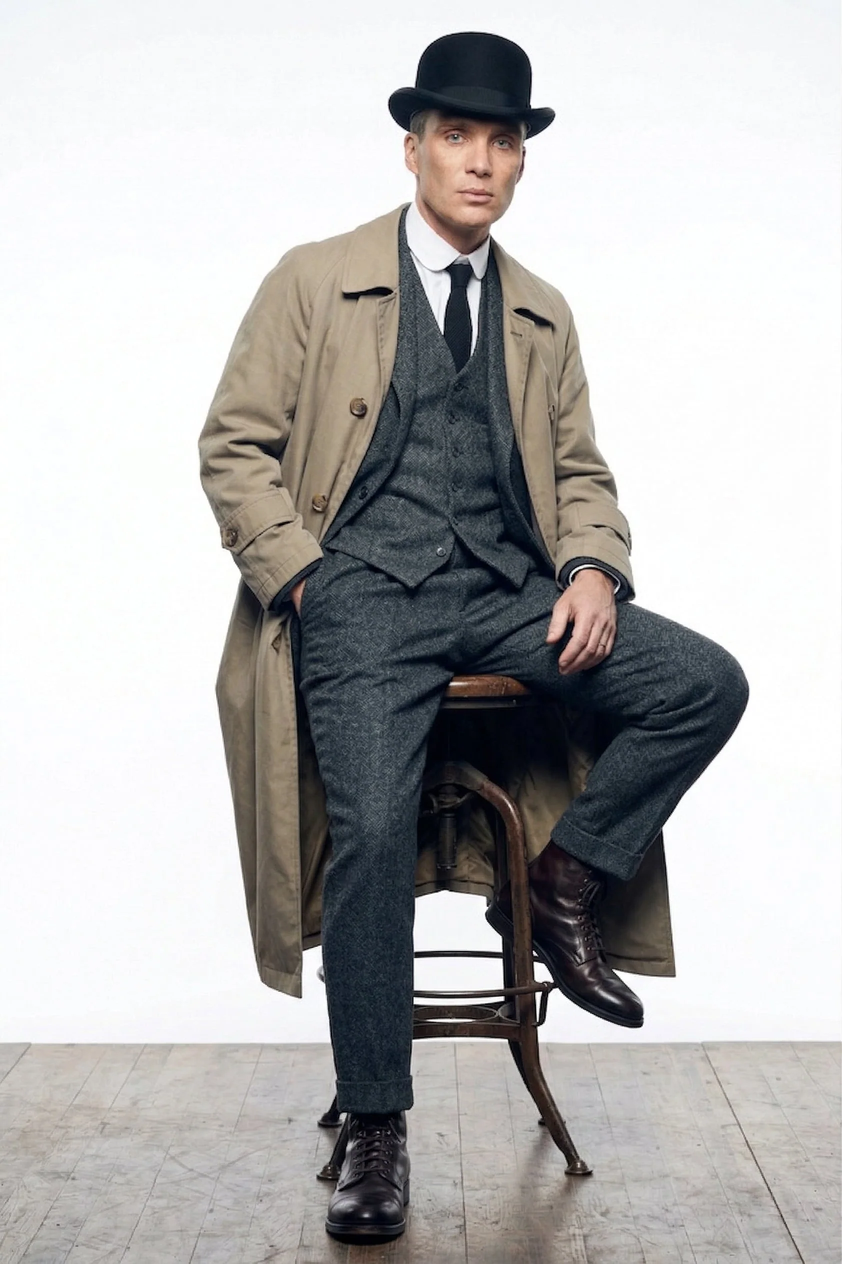Mens Beige Vintage Style Trenchcoat Overcoat + Suit + Hat – Classic Long Trench Coat Inspired by Peaky Blinders Formal 1920s Package - Image 6