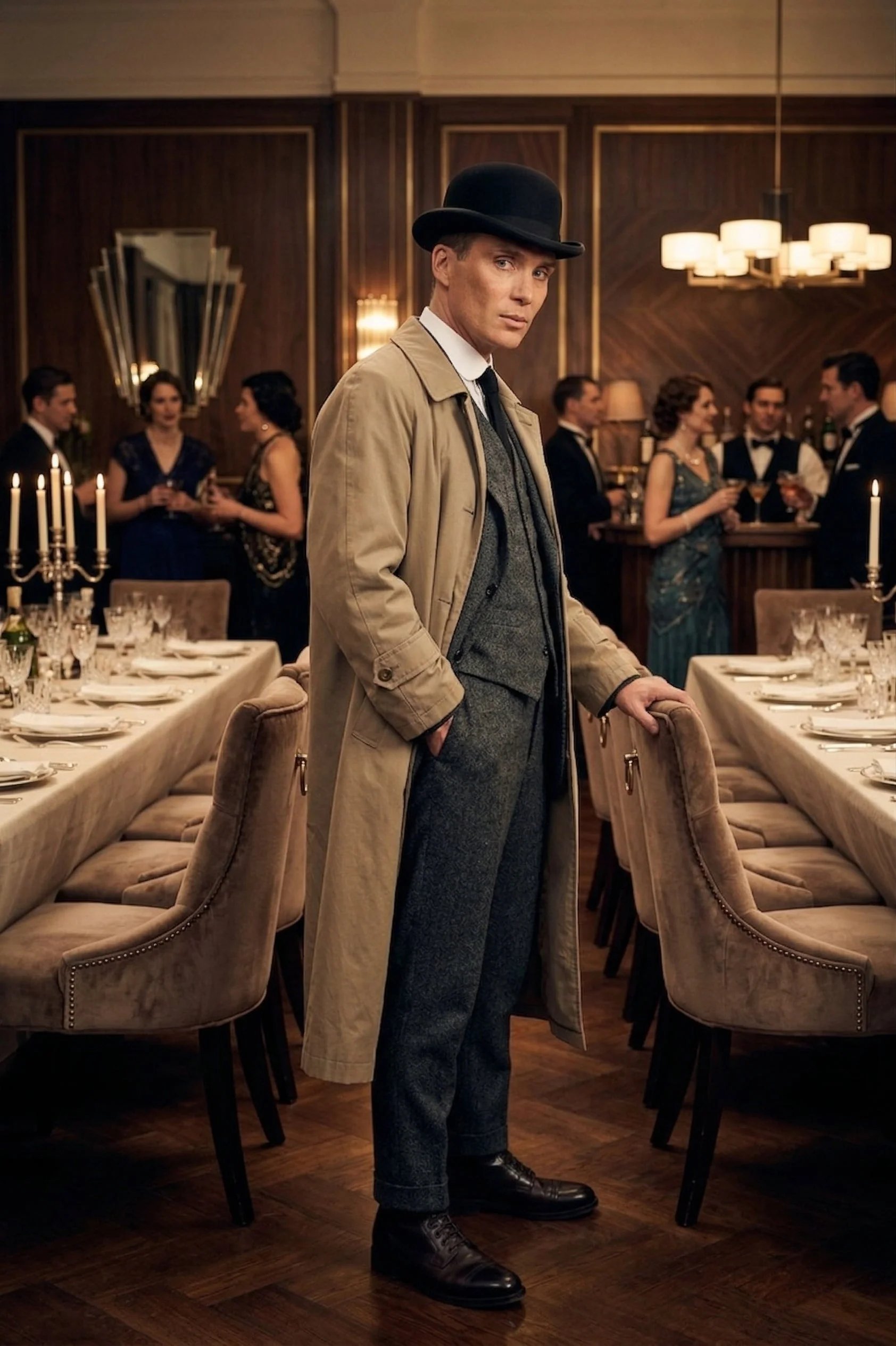 Mens Beige Vintage Style Trenchcoat Overcoat + Suit + Hat – Classic Long Trench Coat Inspired by Peaky Blinders Formal 1920s Package - Image 8
