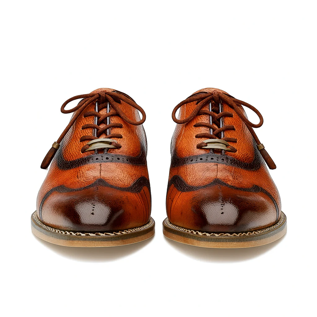 Belvedere Alex Ostrich Wingtip Dress Shoe – Cognac - Image 3