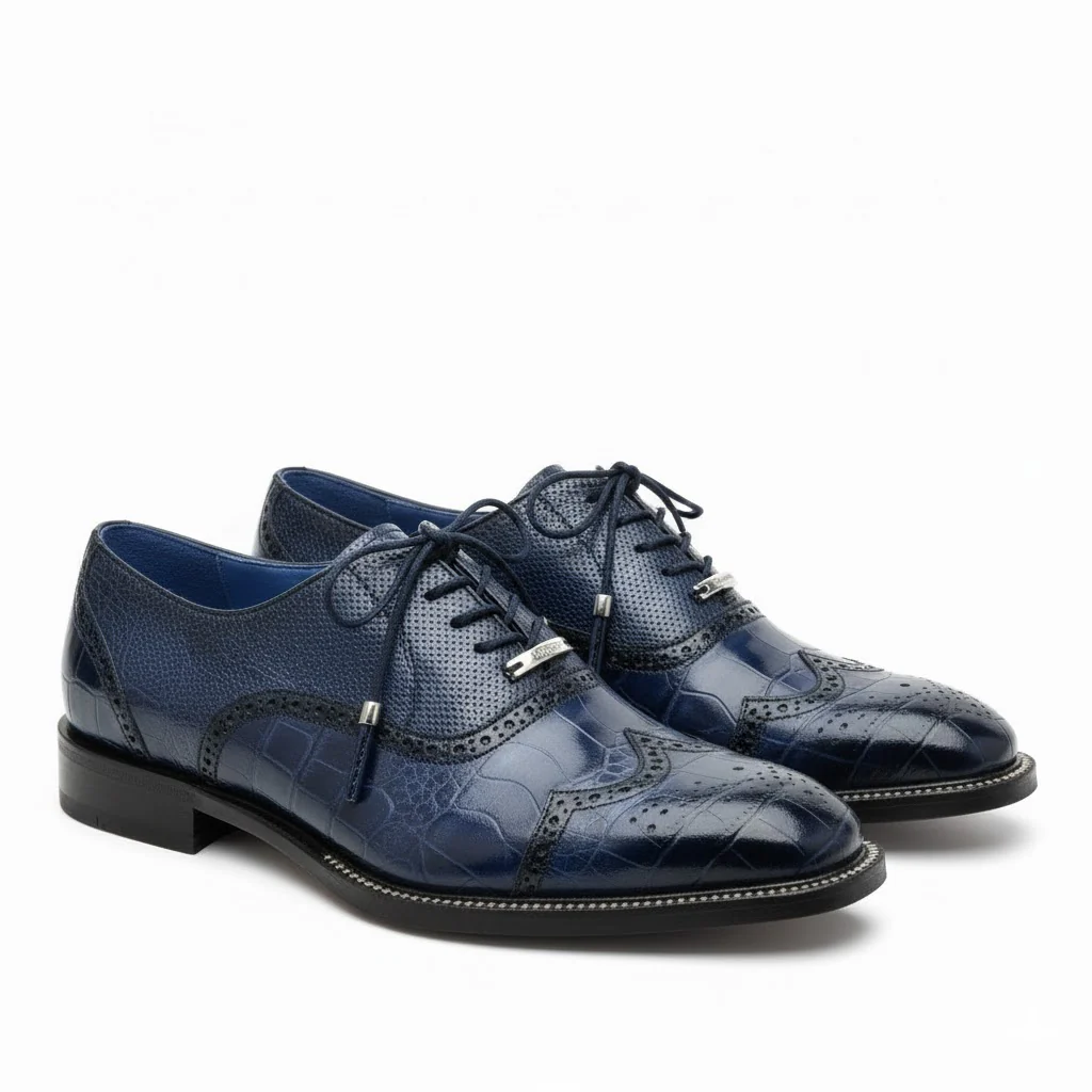 Belvedere Alex Ostrich Wingtip Dress Shoe – Cognac - Image 5
