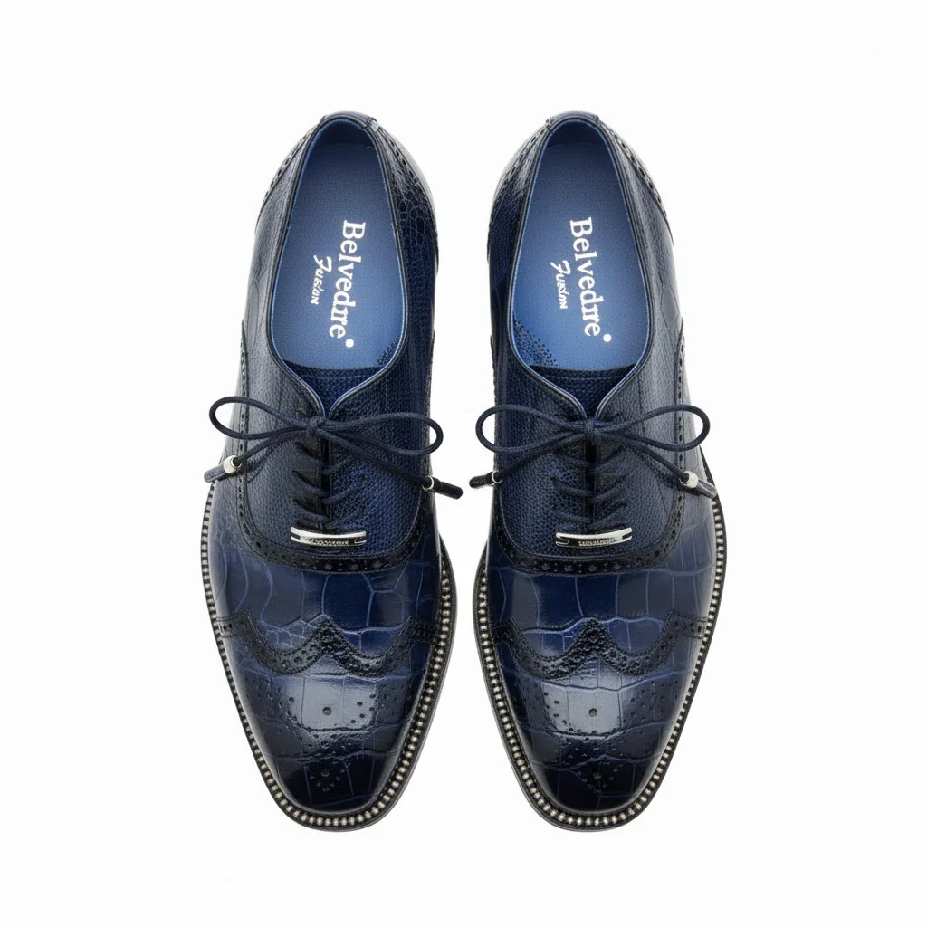 Belvedere Alex Ostrich Wingtip Dress Shoe – Cognac - Image 6