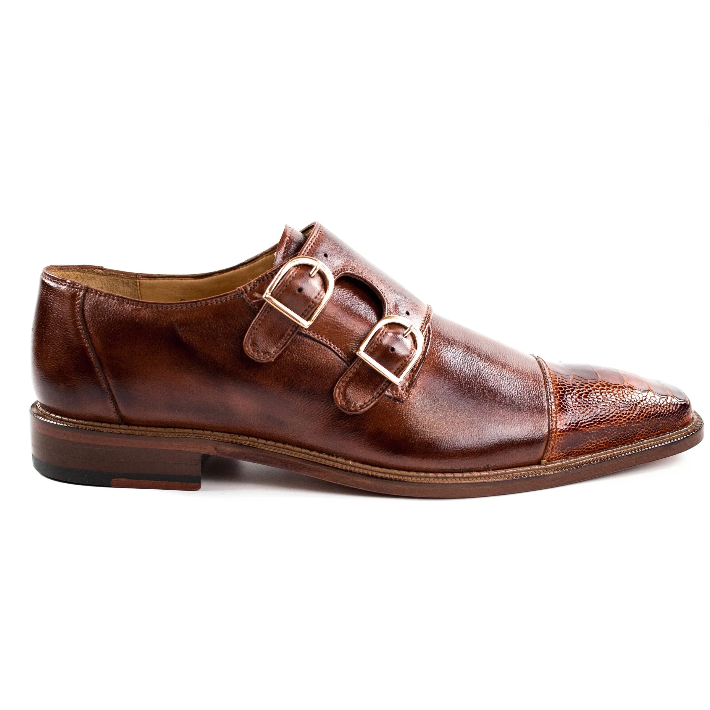 Belvedere Amico Black Ostrich Double Monk Strap Dress Shoe for Men - Image 2