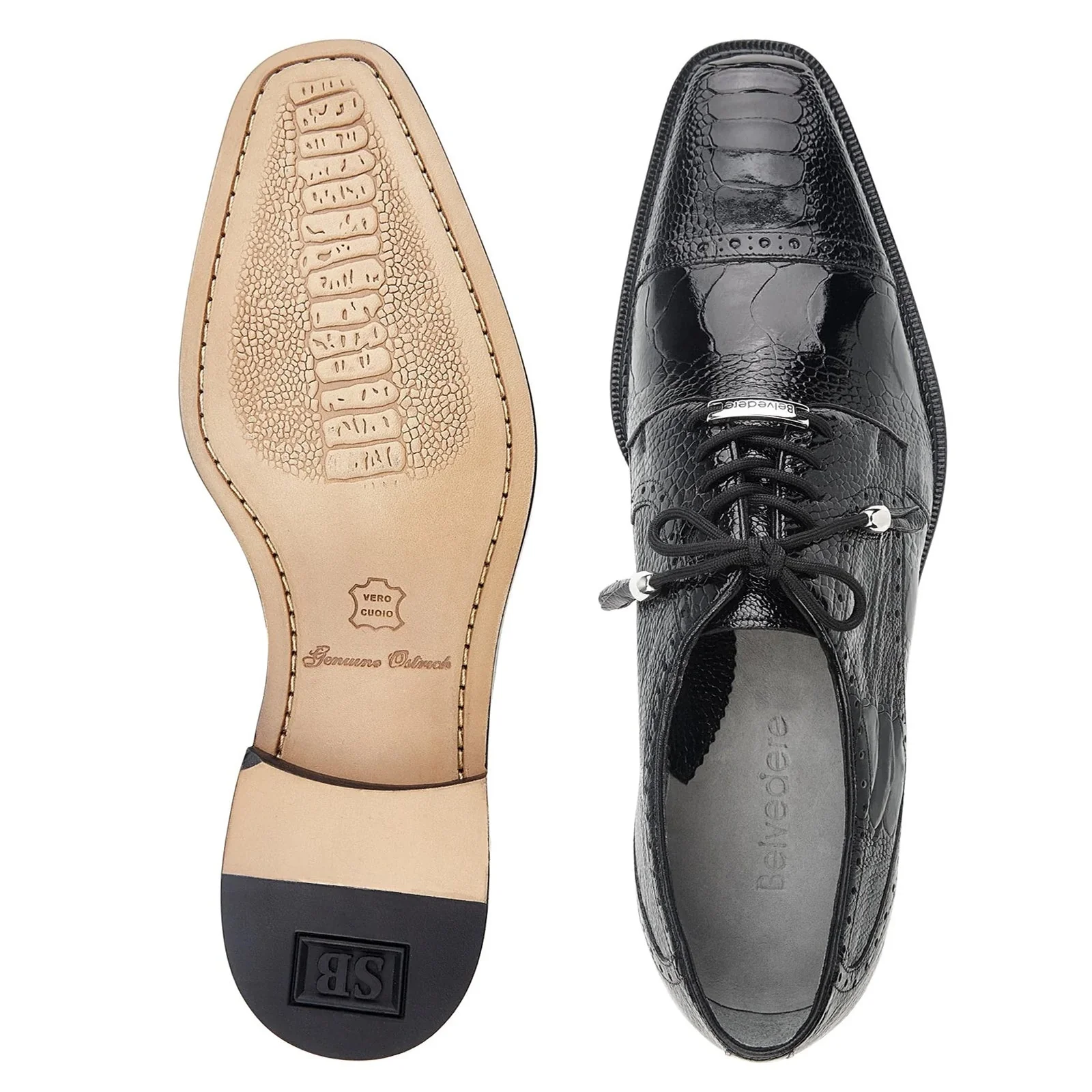 Belvedere Batta Black Ostrich Cap Toe Dress Shoe for Men - Image 3