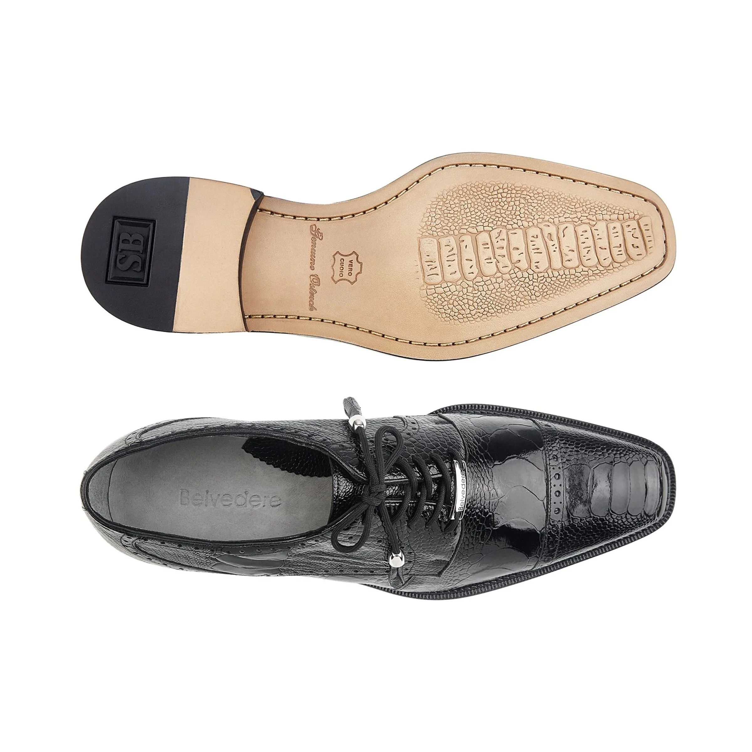 Men's Belvedere Batta Ostrich Cap Toe Derby Dress Shoe – Olive - Image 5