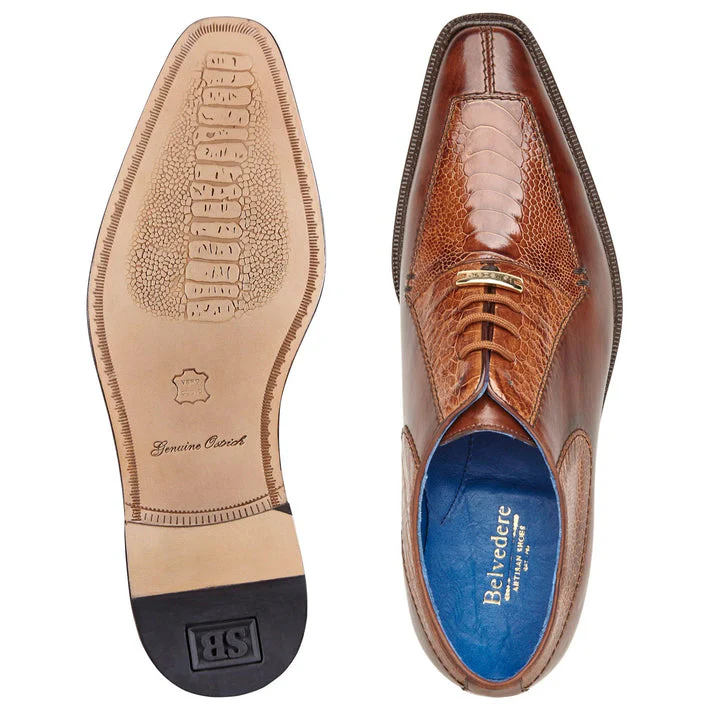 Belvedere Biagio Ostrich Leg & Italian Calf Dress Shoe in Antique Peanut Camel - Image 3