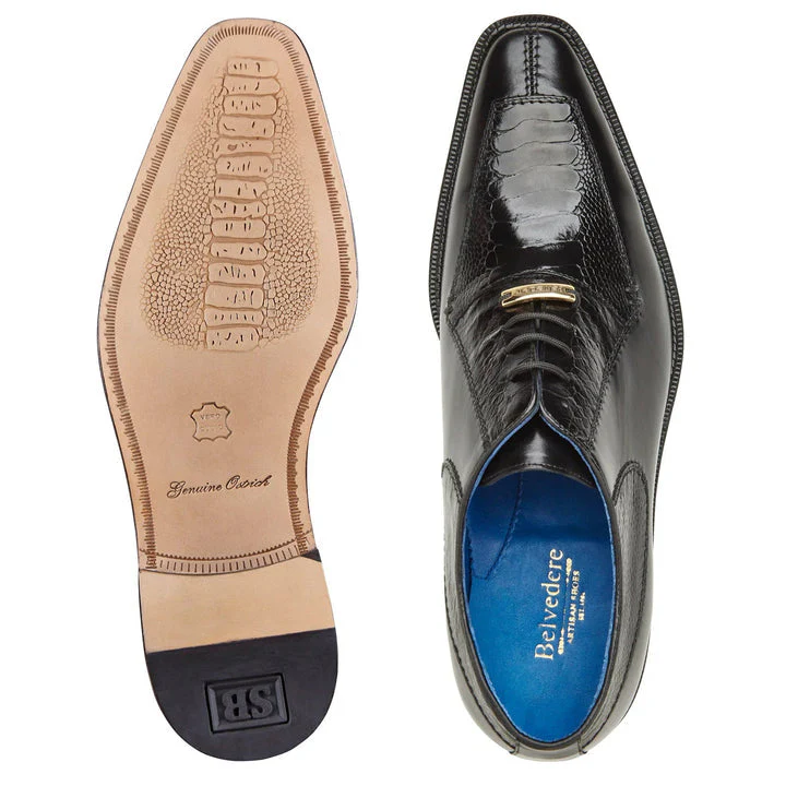 Belvedere Biagio Black Ostrich Leg & Italian Calf Lace Up Dress Shoe - Image 3