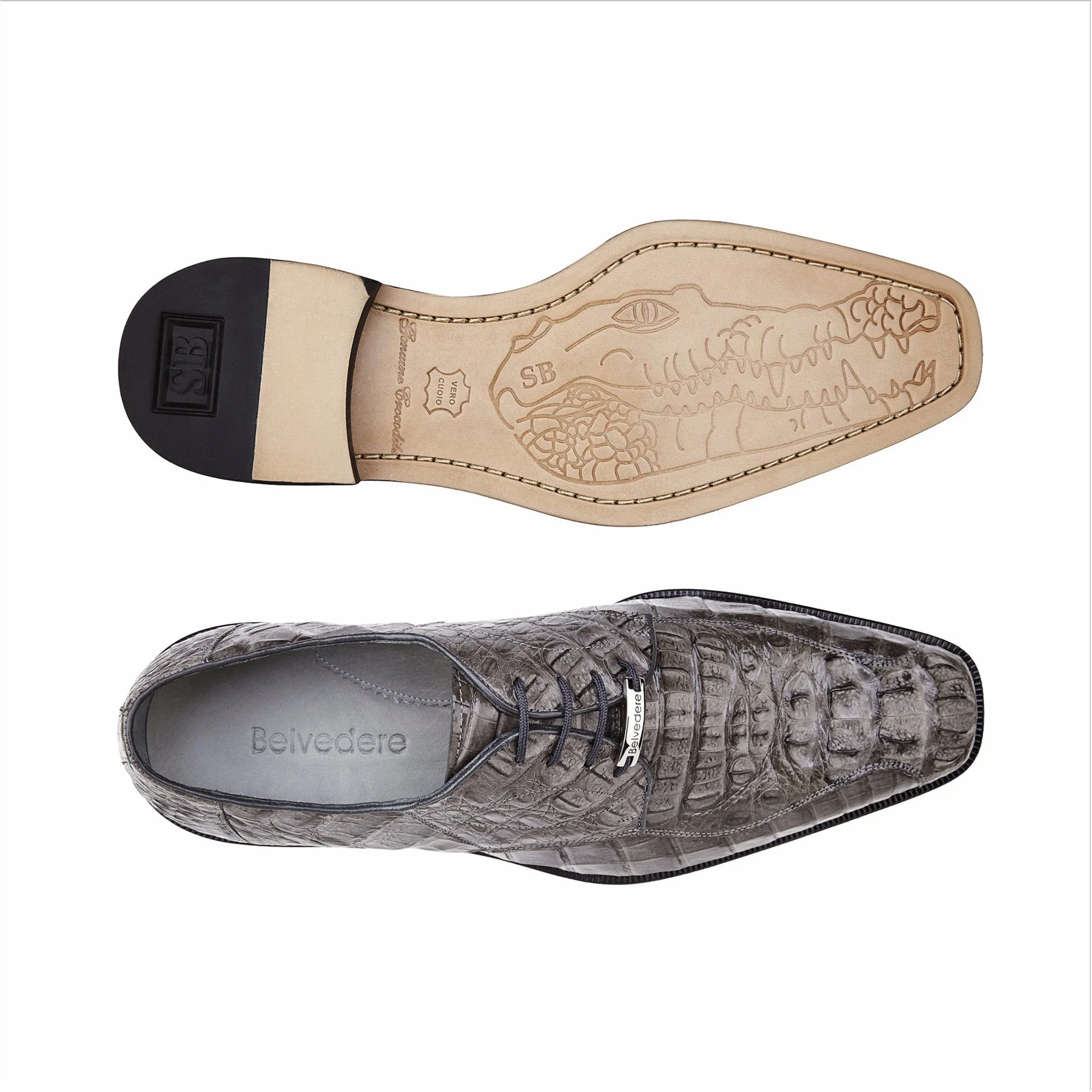 Belvedere Chapo Caiman Hornback Dress Shoe in Navy - Image 6