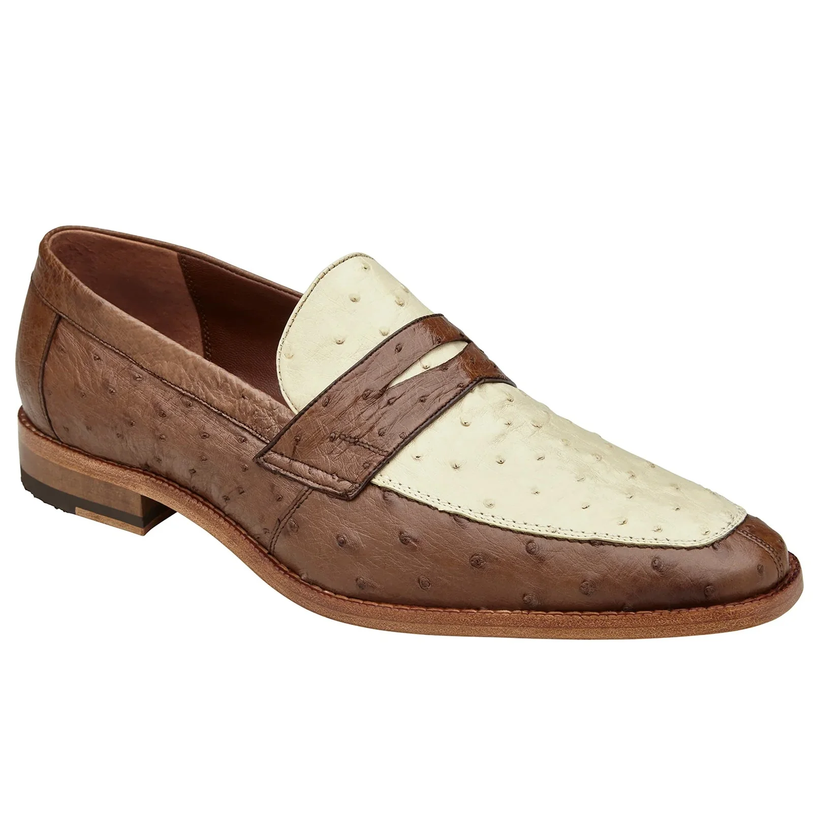 Men's Belvedere Espada Ostrich Quill Penny Loafer Dress Shoe – Brown & Ivory - Image 3