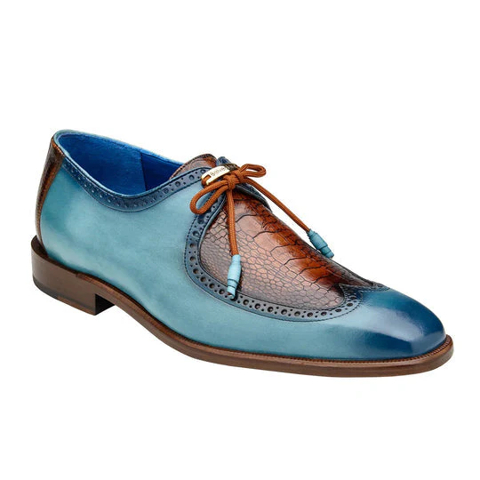 Belvedere Etore Hand Painted Calf & Ostrich Wingtip in Blue & Camel - Image 2