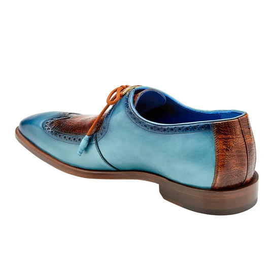 Belvedere Etore Hand Painted Calf & Ostrich Wingtip in Blue & Camel - Image 4