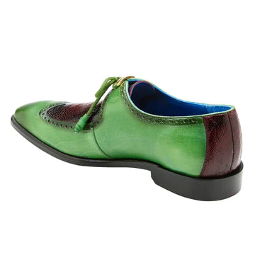 Belvedere Etore Wingtip Dress Shoe – Hand Painted Calf & Ostrich Leg in Green & Burgundy - Image 4