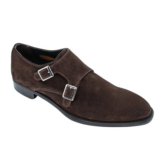 Men's Belvedere Francesco Italian Suede Monk Strap Dress Shoe, Brown